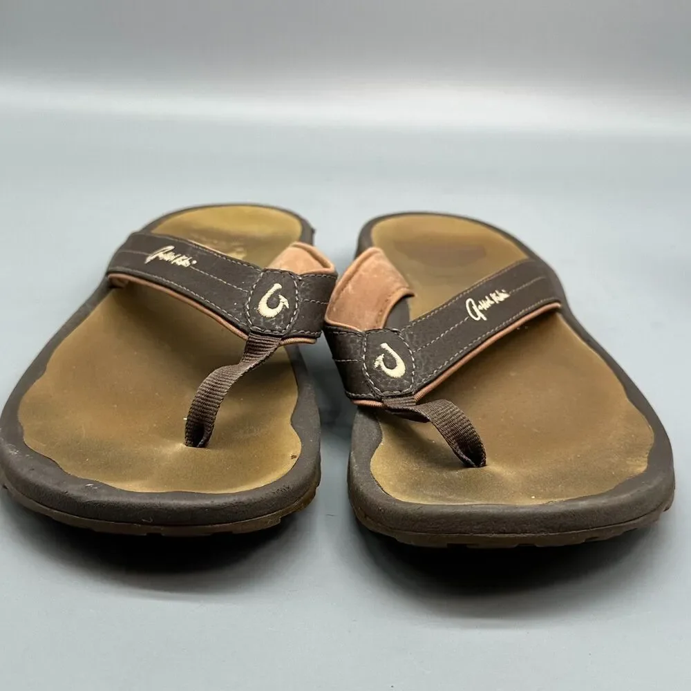 Olukai Ohana Womens 8 Brown Flip-Flop Sandals Slip-On Thong Lightweight Casual